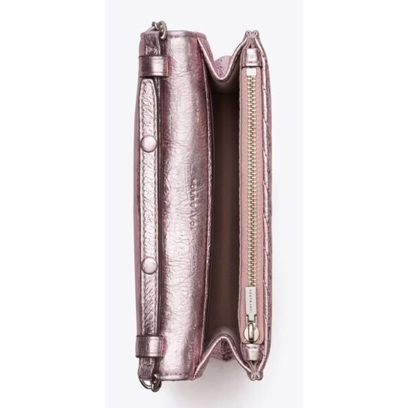 TORY BURCH MINI KIRA MOTO QUILT METALLIC TOP-HANDLE CROSSBODY, SPARKLE PINK - Picture 12 of 12